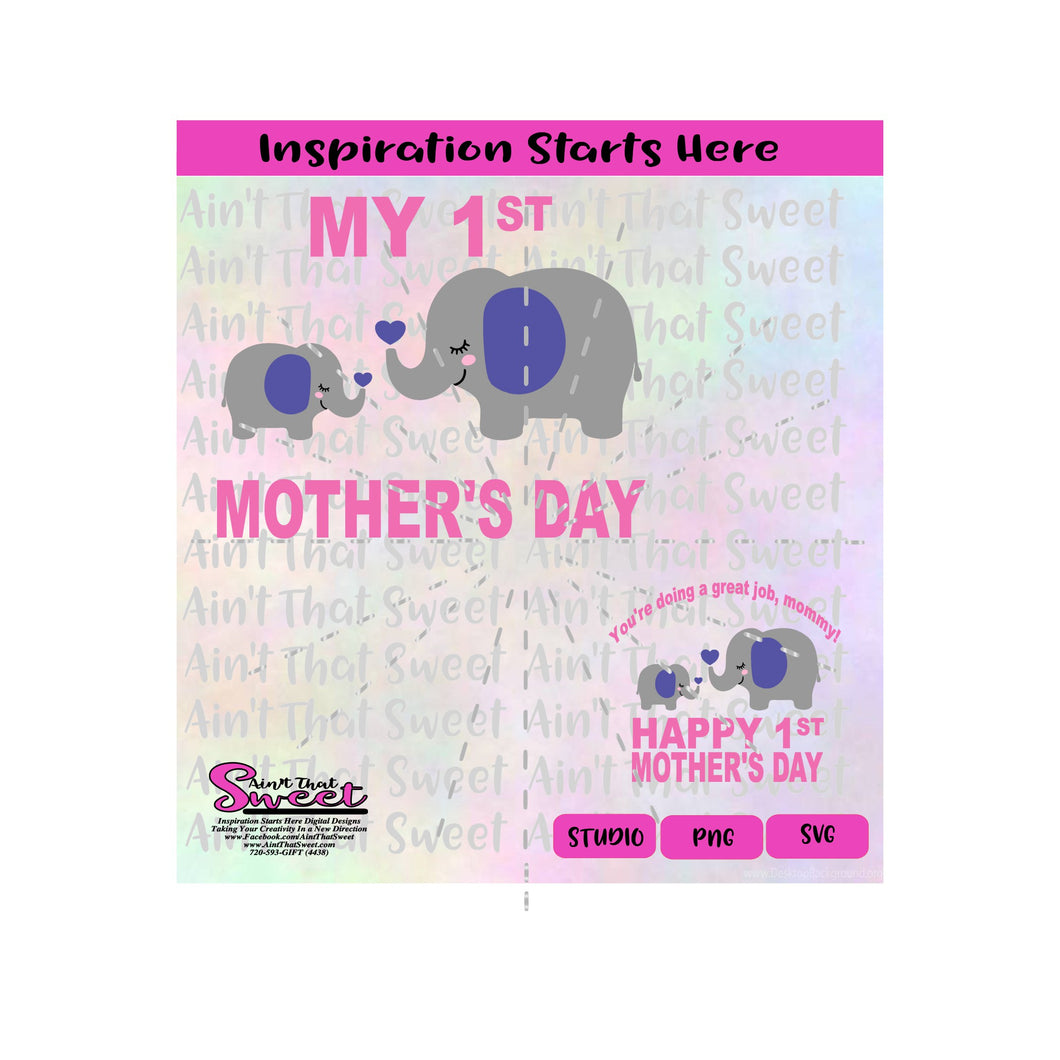 My 1st Mother's Day; You're Doing A Great Job, Mommy | Elephants | Hearts - Transparent PNG, SVG  - Silhouette, Cricut, Scan N Cut