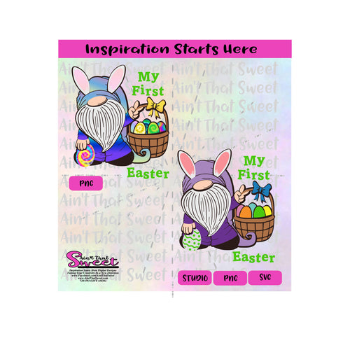 My First Easter | Gnome | Holding Decorated Egg | Basket Full Of Decorated Eggs- Transparent PNG, SVG  - Silhouette, Cricut, Scan N Cut