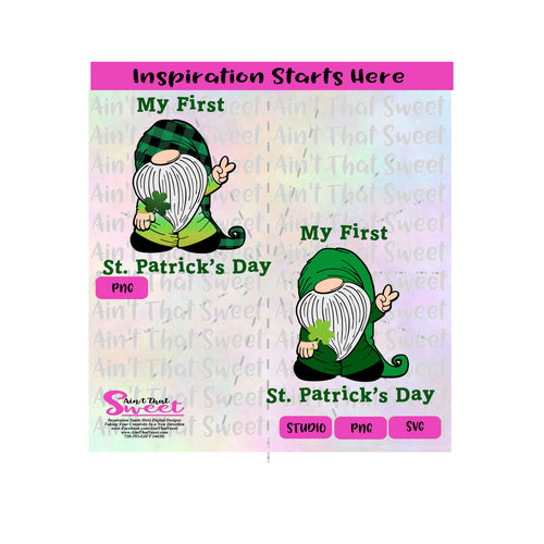 My First St. Patrick's Day | Gnome | Holding 3 Leaf Clover - Transparent PNG, SVG  - Silhouette, Cricut, Scan N Cut