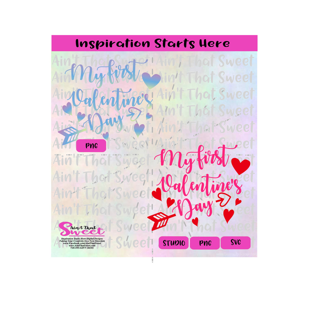 My First Valentine's Day with Hearts and Arrow - Transparent PNG, SVG  - Silhouette, Cricut, Scan N Cut