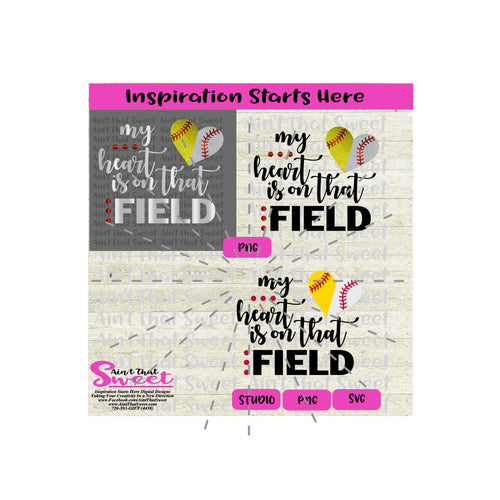 My Heart Is On That Field | Split Heart Baseball - Transparent PNG, SVG  - Silhouette, Cricut, Scan N Cut