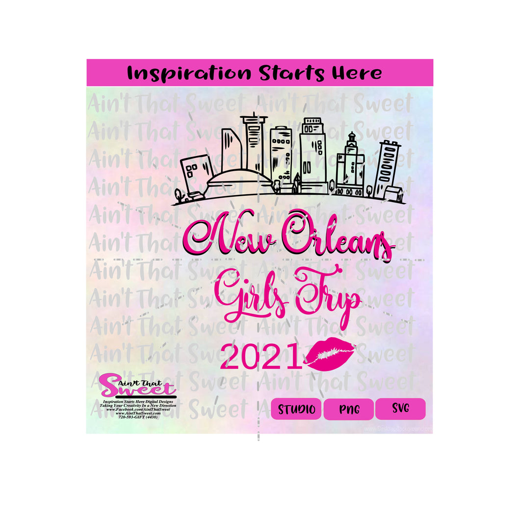 NewOrleans Girls Trip 2021 Skyline Lips - Transparent SVG-PNG  - Silhouette, Cricut, Scan N Cut