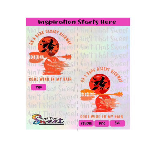 On A Dark Desert Highway Cool Wind In My Hair | Witch On Broom - Transparent PNG, SVG  - Silhouette, Cricut, Scan N Cut