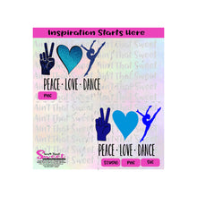 Peace Love Dance (Hand, Heart, Dancer) Shades Of Blue - Transparent PNG, SVG  - Silhouette, Cricut, Scan N Cut