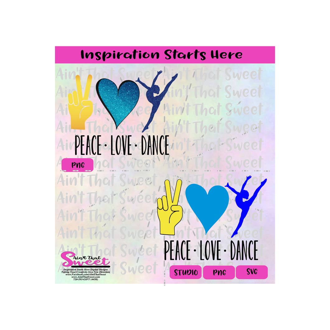Peace Love Dance (Hand, Heart, Dancer), Yellow, Turquoise, Royal - Transparent PNG, SVG  - Silhouette, Cricut, Scan N Cut