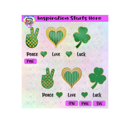 Peace Love Luck | Hand Heart Shamrock - Transparent PNG SVG DXF - Silhouette, Cricut, ScanNCut