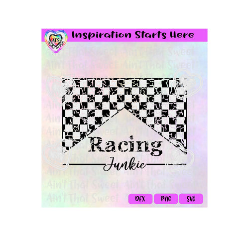 Racing Design | Racing Junkie | Checkerboard | Distressed - Transparent PNG File Only - Silhouette, Cricut, ScanNCut