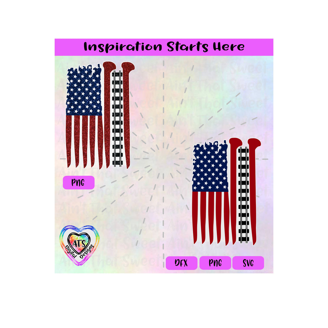 Railroad Ties | Track | Stakes | US Flag | Colors | With Background - Transparent PNG, SVG, DXF - Silhouette, Cricut, Scan N Cut
