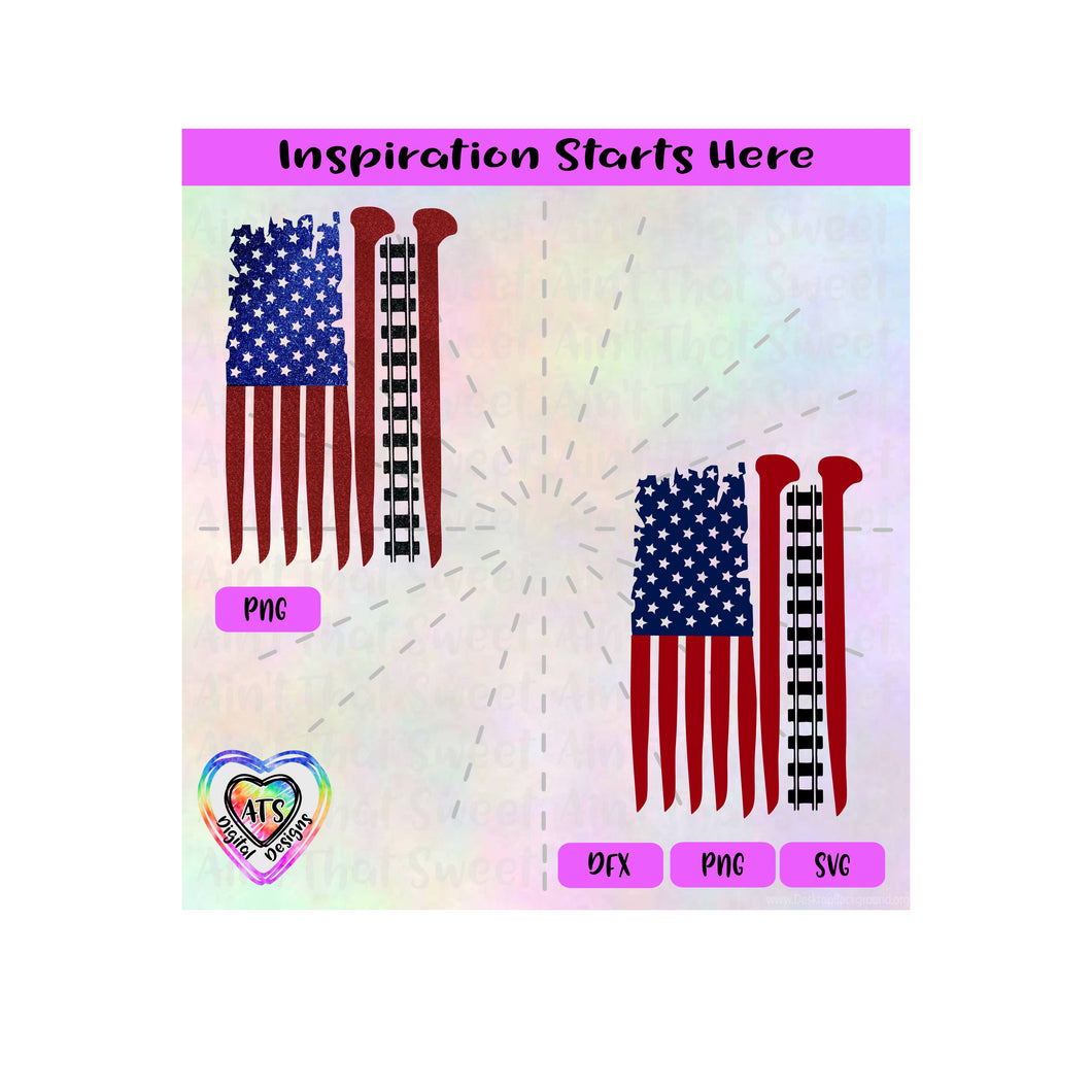 Railroad Ties | Track | Stakes | US Flag | Colors | No Background - Transparent PNG, SVG, DXF - Silhouette, Cricut, Scan N Cut