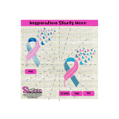Ribbon | Butterflies | Pink, Teal Blue - Transparent PNG, SVG  - Silhouette, Cricut, Scan N Cut
