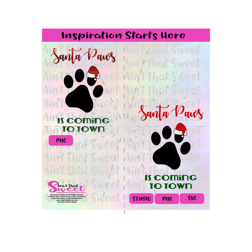 Santa Paws Is Coming To Town | Santa Hat | Dog Paw - Transparent PNG, SVG  - Silhouette, Cricut, Scan N Cut