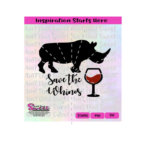 Save The Whinos | Glass of Wine | Rhino - Transparent PNG, SVG  - Silhouette, Cricut, Scan N Cut