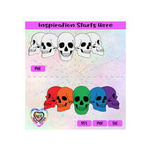 Smiling Skulls | Colorful | Black & White - Transparent PNG SVG DXF - Silhouette, Cricut, ScanNCut