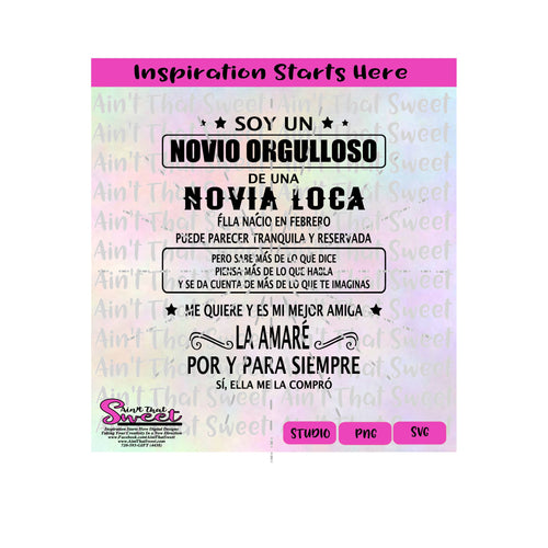 Soy Un Novio Orgulloso De Una Novia Loca | Febrero | Spanish - Transparent PNG, SVG  - Silhouette, Cricut, Scan N Cut