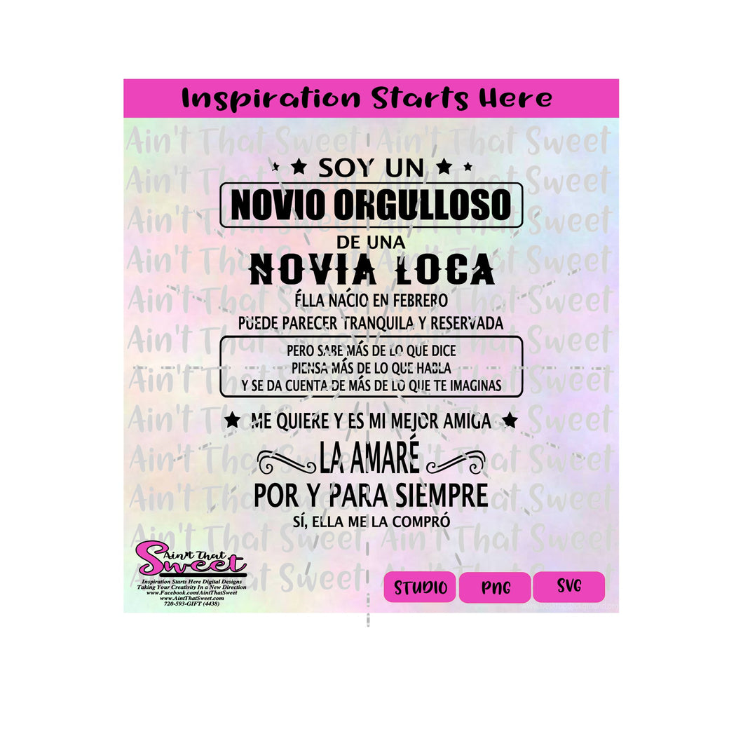 Soy Un Novio Orgulloso De Una Novia Loca | Febrero | Spanish - Transparent PNG, SVG  - Silhouette, Cricut, Scan N Cut
