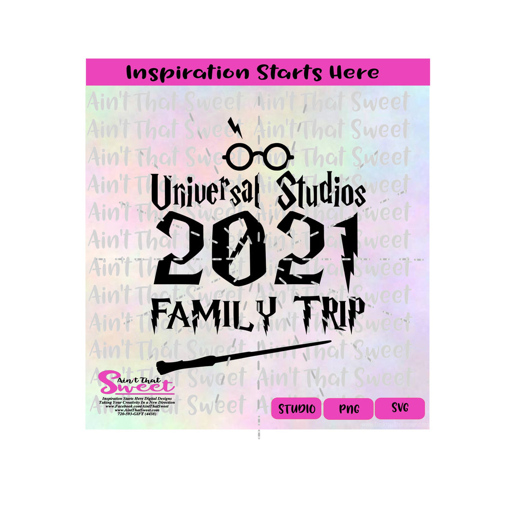 Universal Studios 2021 Family Trip | Glasses | Lightning Bolt | Wand - Transparent PNG, SVG  - Silhouette, Cricut, Scan N Cut