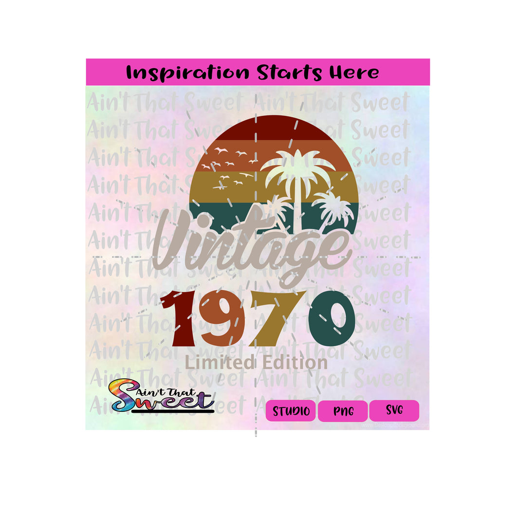 Vintage 1970 | Limited Edition | Retro | Palm Trees | Colorful - Transparent PNG, SVG  - Silhouette, Cricut, Scan N Cut