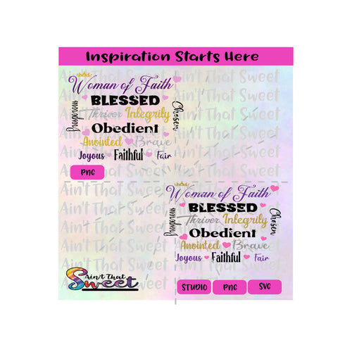 Woman Of Faith-Blessed-Obedient-Anointed-Faithful-Joyous-Chosen-Integrity-Crown - Transparent PNG, SVG  - Silhouette, Cricut, Scan N Cut