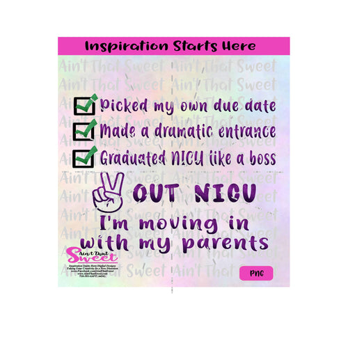 Baby Arriving Early NICU - Moving In With Parents - Transparent PNG, SVG  - Silhouette, Cricut, Scan N Cut
