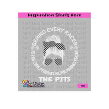 Behind Every Racer Is His Girlfriend Screaming From The Pits | Messy Bun | Bandana | Sunglasses | Racing Flags - Transparent PNG, SVG  - Silhouette, Cricut, Scan N Cut