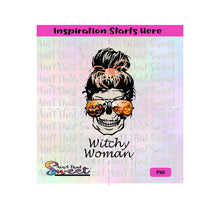 Messy Bun Witchy Woman Sunglasses Pumpkins Reflection - Transparent PNG, SVG  - Silhouette, Cricut, Scan N Cut