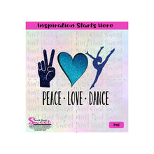 Peace Love Dance (Hand, Heart, Dancer) Shades Of Blue - Transparent PNG, SVG  - Silhouette, Cricut, Scan N Cut