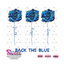Back The Blue Faith Hope Love Blue Black Rose - Transparent PNG, SVG  - Silhouette, Cricut, Scan N Cut