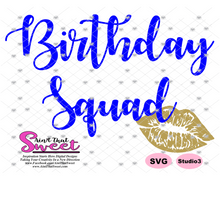 Birthday Squad-Lips Gold and Blue -  Transparent PNG, SVG  - Silhouette, Cricut, Scan N Cut
