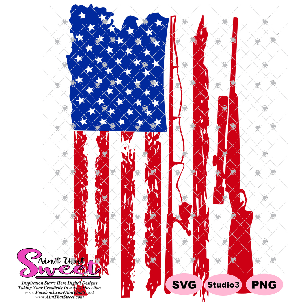 Distressed Flag With Fishing Pole and Rifle - Transparent PNG, SVG - Silhouette, Cricut, Scan N Cut