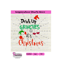 Drink Up It's Christmas Santa Hat Mean Green Guy Ornament Wine Glasses - Transparent PNG, SVG  - Silhouette, Cricut, Scan N Cut