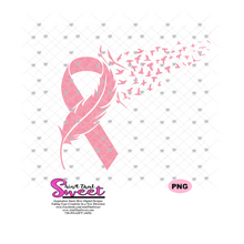 Feather Ribbon with Birds In Flight - Cancer Awareness - SVG, Transparent PNG, Cricut, Silhouette