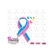 Feather and Ribbon with Butterflies In Flight - Pregnancy Loss -Split Design - SVG, Transparent PNG, Cricut, Silhouette