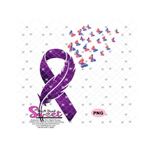 Feather Ribbon with Butterflies In Flight - Cancer Awareness - SVG, Transparent PNG, Cricut, Silhouette