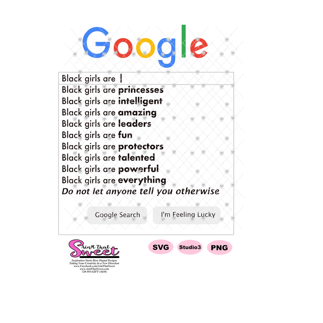 Google - Black Girls Are (descriptive words) - Transparent SVG-PNG  - Silhouette, Cricut, Scan N Cut