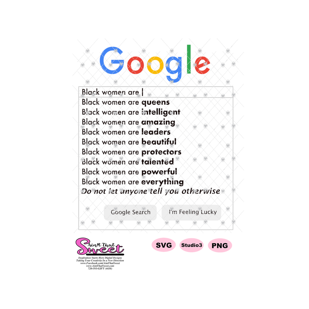 Google - Black Women Are (descriptive words) - Transparent SVG-PNG  - Silhouette, Cricut, Scan N Cut