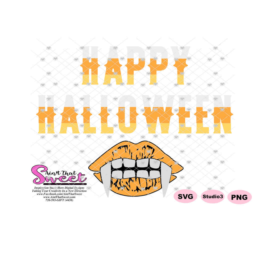 Happy Halloween with Fangs - Transparent PNG, SVG  - Silhouette, Cricut, Scan N Cut