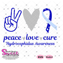 Hydrocephalus Awareness-Peace Love Cure - Transparent PNG, SVG  - Silhouette, Cricut, Scan N Cut
