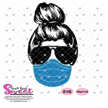 Messy Bun Lady With Masks Sunglasses Job Titles- Transparent PNG, SVG - Silhouette, Cricut, Scan N Cut
