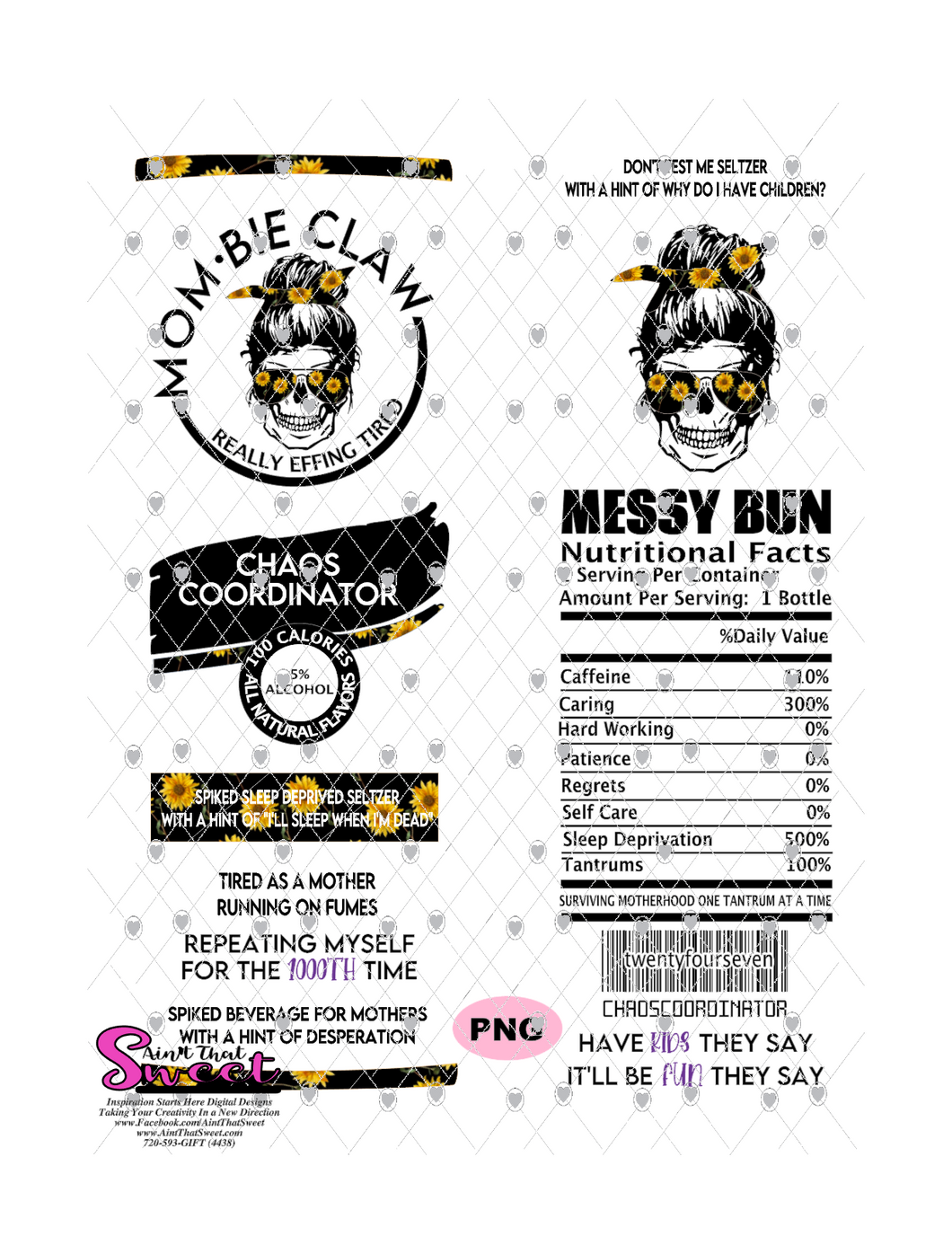 Messy Bun Skeleton Mombie - #ChaosCoordinator - PNG Only (1 file) - Sublimation, Printing, Waterslide