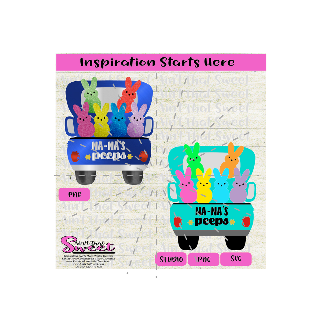 Na-Na's Peeps | 6 (Six) Bunny Peeps in Back of Pickup Truck - Transparent PNG, SVG  - Silhouette, Cricut, Scan N Cut