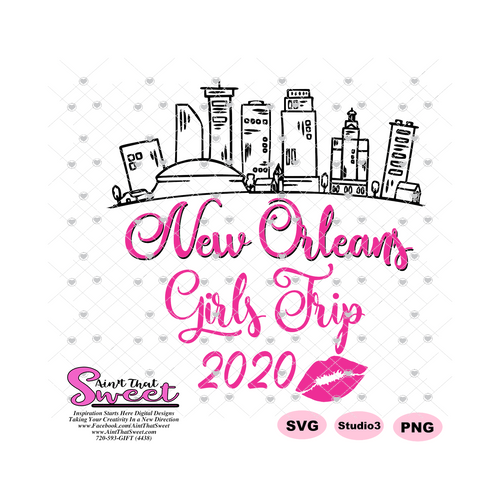 NewOrleans Girls Trip 2020 Skyline Lips - Transparent SVG-PNG  - Silhouette, Cricut, Scan N Cut
