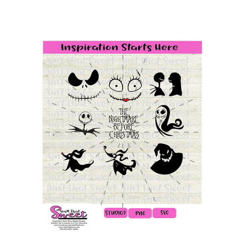 Nightmare Before Christmas Character Set - Transparent PNG, SVG  - Silhouette, Cricut, Scan N Cut