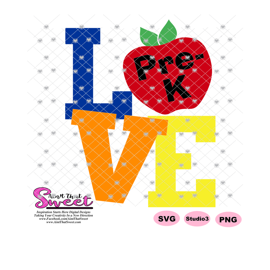 LOVE Pre-K with Apple - Transparent PNG, SVG  - Silhouette, Cricut, Scan N Cut