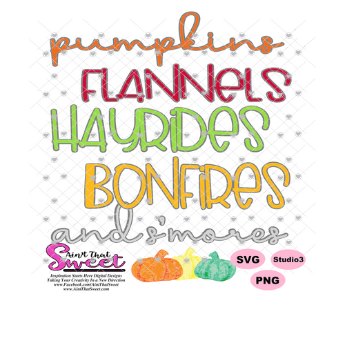 Pumpkins Flannels Hayrides Bonfires and S'mores- Transparent PNG, SVG  - Silhouette, Cricut, Scan N Cut