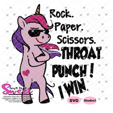 Rock Paper Scissors Throat Punch I Win Unicorn - Transparent PNG, SVG - Silhouette, Cricut, Scan N Cut