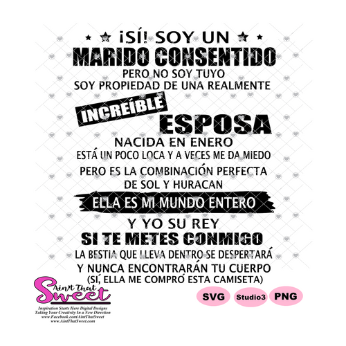 Si! Soy Un Marido Consentido Increible Esposa-Enero-Spanish - Transparent PNG, SVG - Silhouette, Cricut, Scan N Cut