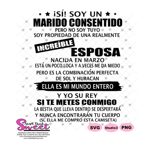 Si! Soy Un Marido Consentido Increible Esposa-Marzo-Spanish - Transparent PNG, SVG - Silhouette, Cricut, Scan N Cut