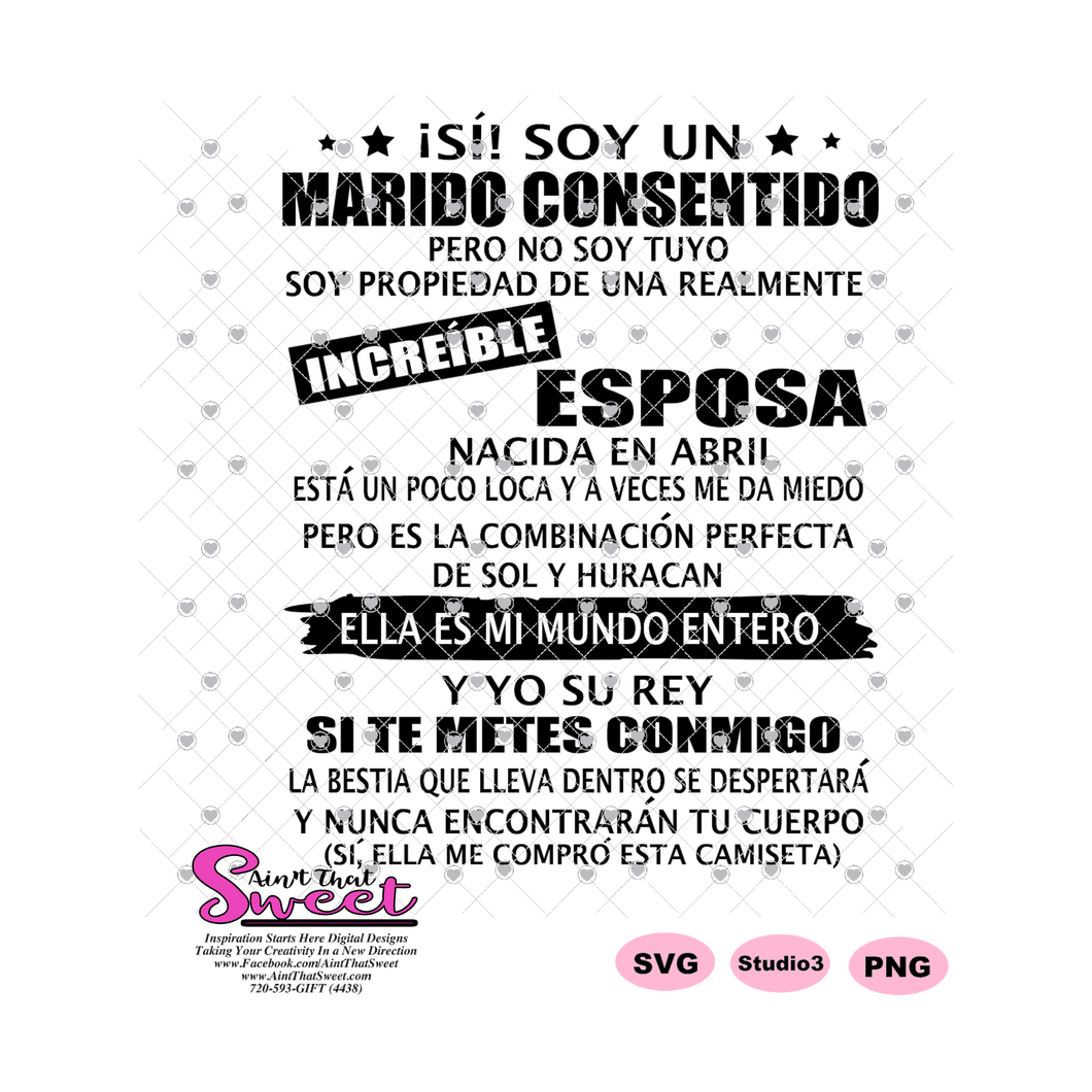 Si! Soy Un Marido Consentido Increible Esposa-Abril -Spanish - Transparent PNG, SVG - Silhouette, Cricut, Scan N Cut