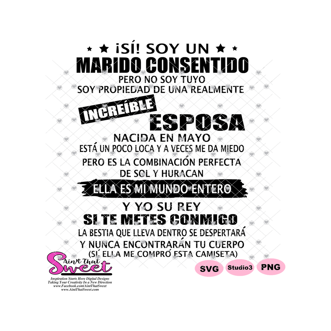 Si! Soy Un Marido Consentido Increible Esposa-Mayo-Spanish - Transparent PNG, SVG - Silhouette, Cricut, Scan N Cut