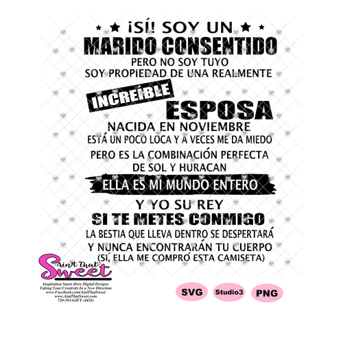 Si! Soy Un Marido Consentido Increible Esposa-Noviembre-Spanish - Transparent PNG, SVG - Silhouette, Cricut, Scan N Cut